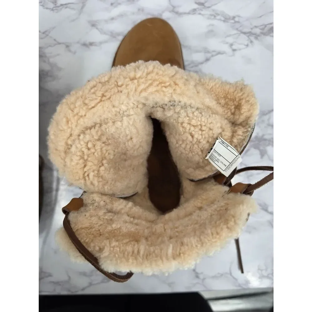 UGG Caspia 1932 Tan Leather Lace Up Ankle Sheepskin Warm Boots Womens Sz 9